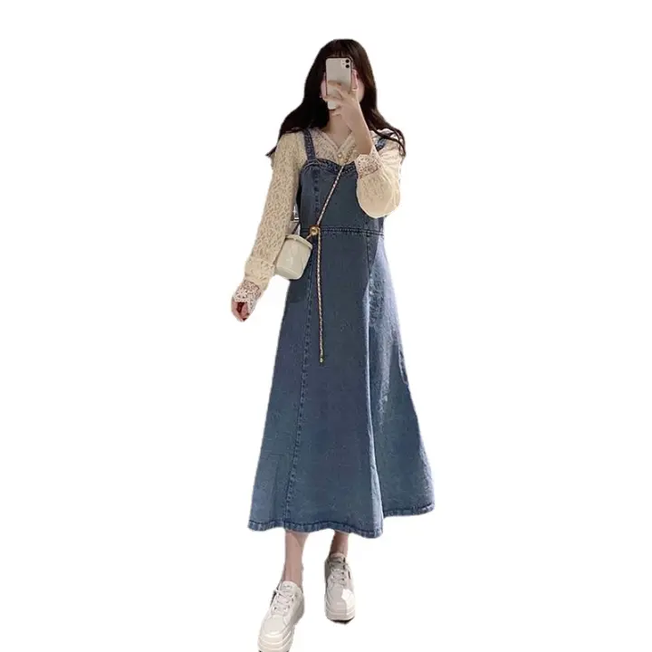 Vestido de mezclilla para mujer Vestidos lisos sin mangas de una línea - 1