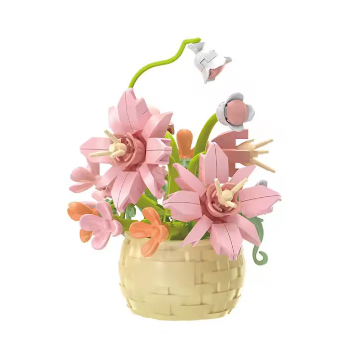 Cesta de flores para niños, bloques de construcción para suculentas, flores eternas, jardines bonsái, ladrillos románticos, modelo de plantas en macetas DIY, Kits de juguete para niños - 1