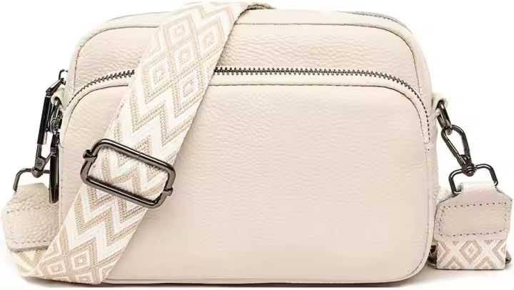 Bolsos cruzados para mujer, bolso cruzado de cuero genuino para mujer con correa ancha ajustable, bolsos con múltiples bolsillos - 1