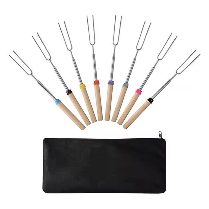 Palitos para asar malvaviscos (paquete de 8) Brochetas telescópicas extensibles de 32 pulgadas para carne en brasero - 1