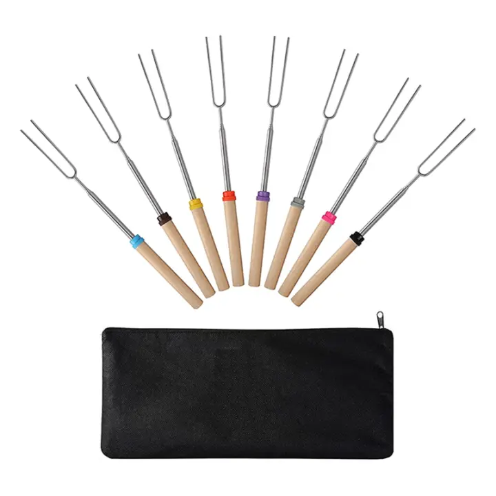 Palitos para asar malvaviscos (paquete de 8) Brochetas telescópicas extensibles de 32 pulgadas para carne en brasero - 1