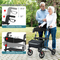 Andador con ruedas para personas mayores, andador plegable liviano con asiento soporta 250 lb, ruedas grandes de 8" para todo terreno, ajuste de altura dual, andadores de aluminio con respaldo ultra de 5" para personas mayores negro negro - details 5