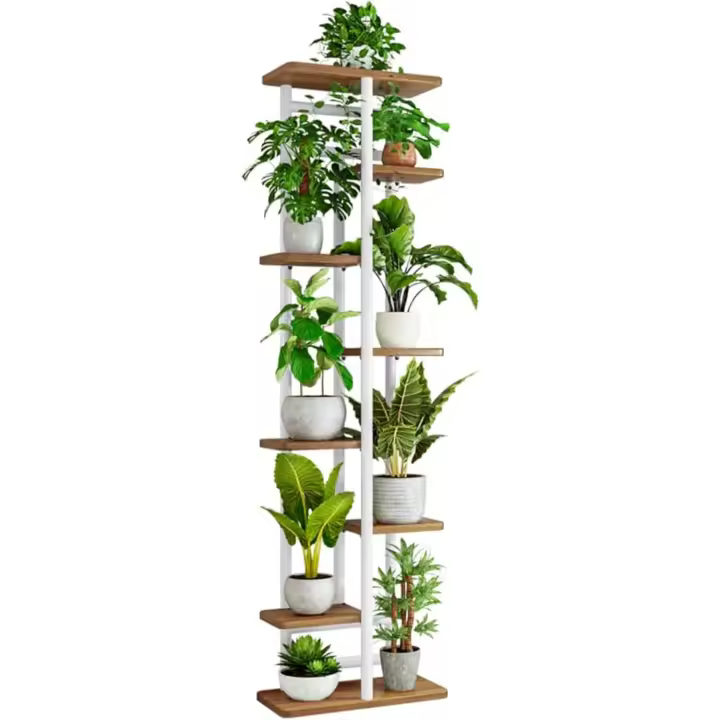 Plantas de 8 Niveles para Interiores, Estantes para Macetas de Flores Altos y Bajos Madera y Metal, Soporte para Macetas de 9 Macetas para Balcón, Esquina(Blanco, 8 Niveles y 9 Macetas) - 1