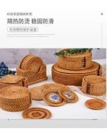 Alfombra De Mesa Redonda De Rotura Tejida En Rattan Protector De Calor Para Taza Y Bollo Accesorio Clásico De Juego De Té - details 0