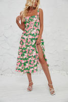 Vestido midi de satén con tirantes finos para mujer, abertura frontal, hueco - details 29