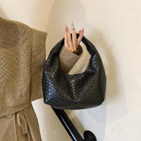 Bolso de hombro tejido en relieve para mujer, bolsa de mano de cuero PU suave, con asa superior pequeña, informal, para uso diario - details 11