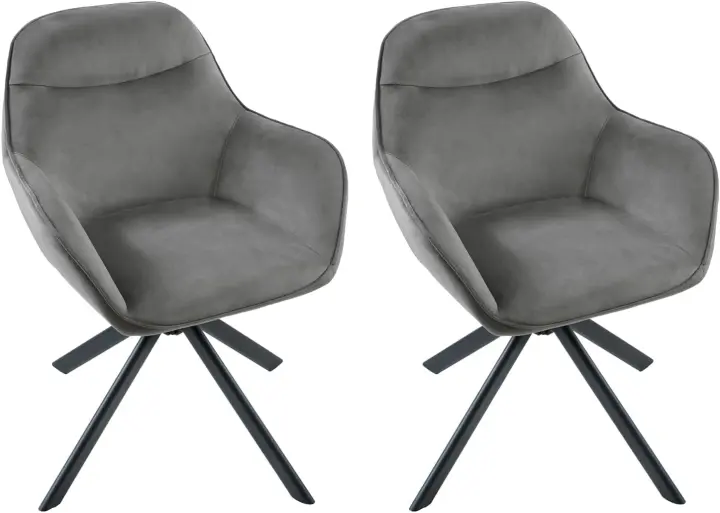 Juego de 2 sillas de comedor giratorias beige con reposabrazos, sillas de salón, sillas de cocina tapizadas de poliéster con estructura de metal negro. - 1