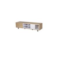 Mueble de TV moderno para televisores de 65 pulgadas, mesa de TV para salón con 2 puertas, 2 estantes abiertos y patas de madera, 150x39x50 cm, blanco. - details 10