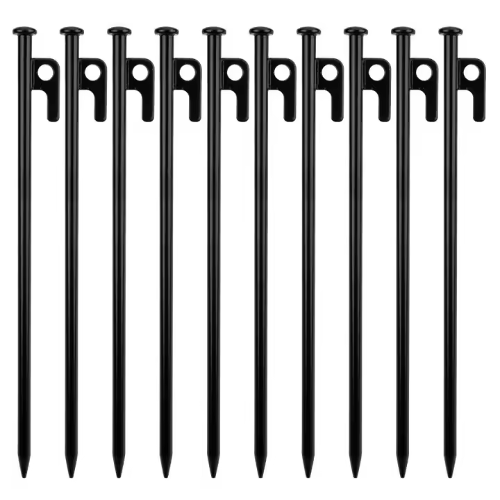 Clavos de acero resistentes para el suelo, clavijas de acampada con agujeros colgantes, resistentes al viento, para tienda de campaña, 30cm, 10 piezas - 1