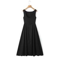 Vestido midi largo sin mangas para mujer, elegante con diseño sin espalda, cuello redondo, cinturilla, corte en A, ideal para fiestas y verano - details 1