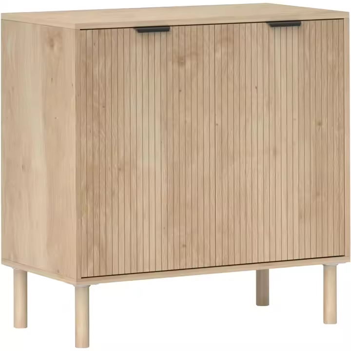 Aparador de Salón Aparador con Estante Ajustable 2 Puertas Sistema Anti-vuelco y Patas de Madera de Pino para Comedor Pasillo 78x40x77,5 cm Roble - 1