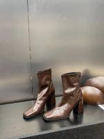 Tacón alto cabeza cuadrada botas delgadas botas cortas zapatos de mujer nuevo tacón grueso marrón con falda - details 28
