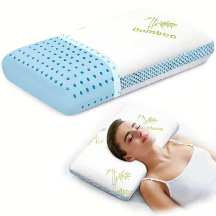 Almohada de espuma viscoelástica, ventilación, premium, funda de almohada lavable y de bambú, 1 unidad - 1