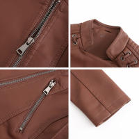 Chaqueta de Mujer de Cuero Sintético Estilo Varsity Moto Biker Bomber Ligera Casual Outerwear Short Coats con Cierre de Cremallera y Forro de Poliéster Adecuada para Otoño e Invierno - details 22