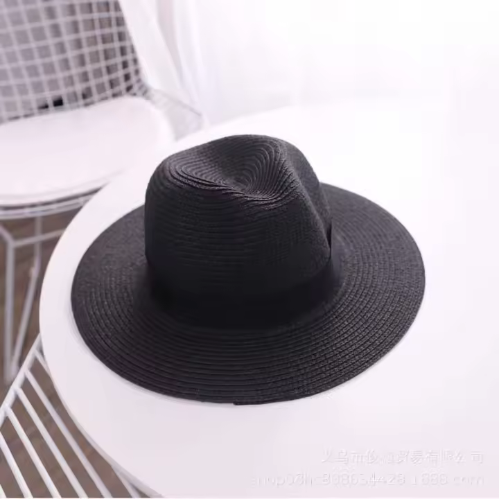 Sombrero de Playa de Paja Británica Botón Cuadrado Panamá Sombrero de Sol de Ala Grande para Vacaciones Creativo Femenino de Primavera - 1