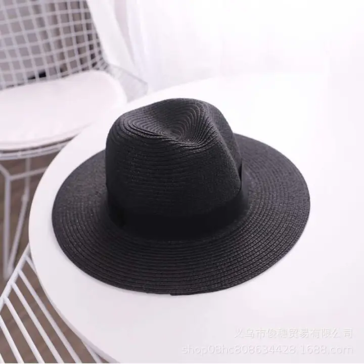 Sombrero de Playa de Paja Británica Botón Cuadrado Panamá Sombrero de Sol de Ala Grande para Vacaciones Creativo Femenino de Primavera - 1