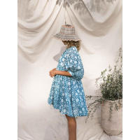 Vestido corto de vacaciones de playa de rayón informal suelto con lazo floral para mujer de moda de verano - details 9