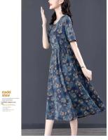 Elegante Vestido de Seda Hielo para Mujer Ajuste Suelto Largo Manga Larga Moda de Verano 2023 Estilo Floral Falda para Madre de Edad Media - details 8