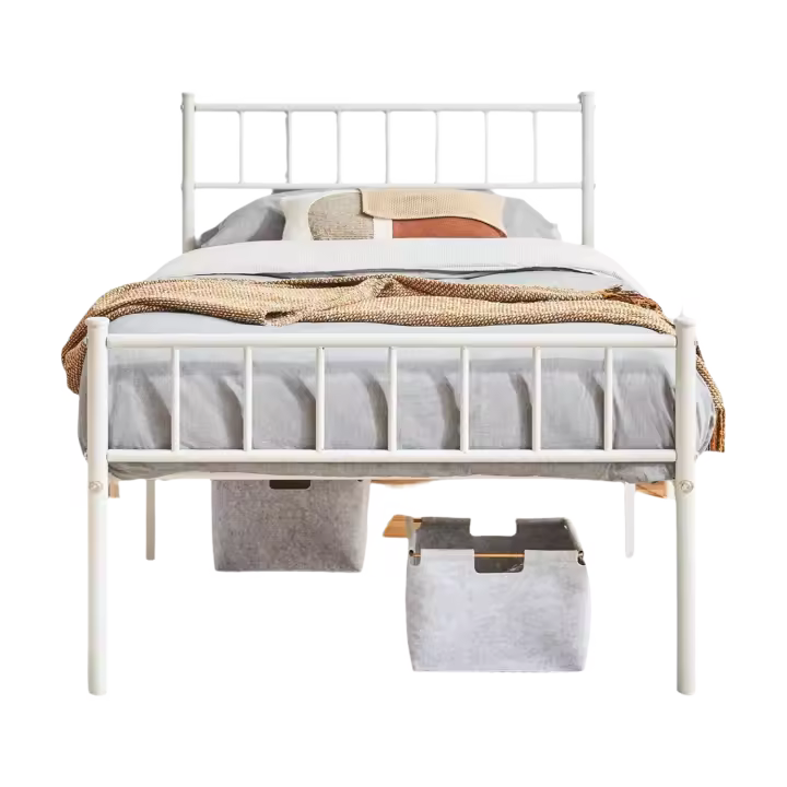 Cama de Metal Moderno con Marco Tamaño Individual/Doble Diseño Juvenil para Dormitorio y Habitación de Invitados Blanco Tamaño 90 x 190 cm - 1