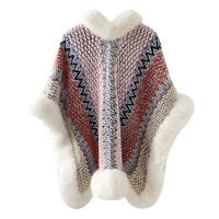 Chaleco de poncho para mujer con borlas de piel sintética abrigo cardigan de punto grueso con bloque de color para otoño e invierno material acrílico - details 6