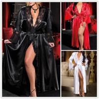 Albornoz Sexy de encaje con cuello en V para mujer, camisón con cinturón, pijamas de manga larga en negro, blanco y rojo, batas, lencería, camisones para dormir - details 8