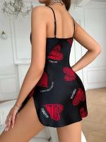Mini camisón de mujer sin espalda con cuello en V con estampado satinado, pijamas, pijamas sexy cosplay - details 12