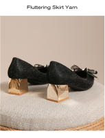 Tacones altos de moda puntiaguda francesa primavera y otoño de las mujeres nuevo tacón grueso boca poco profunda diamantes de imitación arco temperamento versátil zapatos individuales - details 24