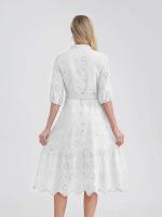 Marwin-Vestido de algodón con agujeros para mujer, Vestido informal de cintura alta con volantes y cuello en V, con volantes - details 30