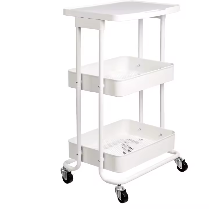 Carrito de cocina, de metal, de dos alturas con 2 repisas, blanco - 1