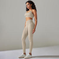 Conjunto de dos piezas para mujer, leggings de gimnasio de cintura alta, top corto, tres tops de Fiess, ropa deportiva con lavado ácido - details 45