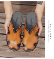 Zapatos de playa de cuero de verano de gran tamaño 2022, sandalias de piel de vaca para exteriores de una palabra, sandalias para hombre - details 12