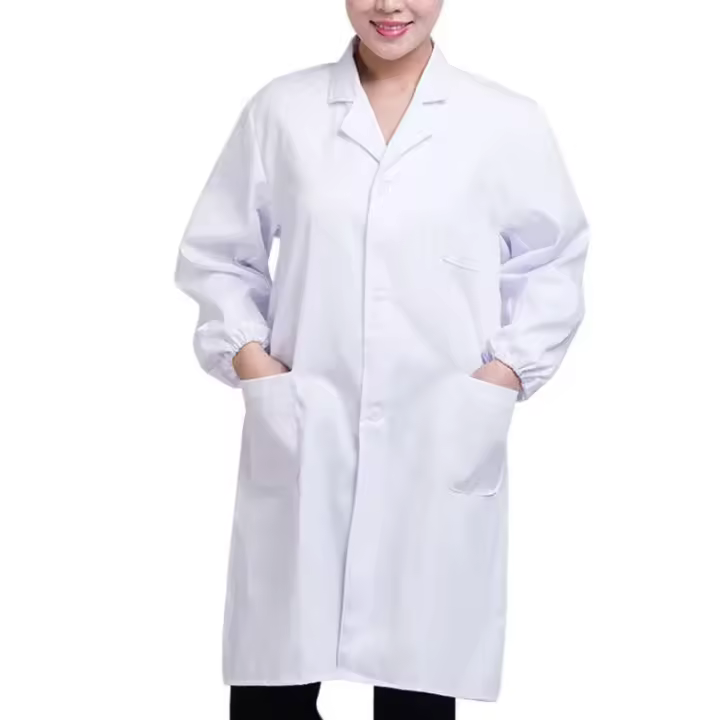 Camisa de uniforme médico unisex, Camisa de manga larga, bata de laboratorio, blanca - 1
