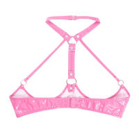 Sujetador Sexy de copas abiertas para mujer, sujetador con pezones expuestos, aspecto húmedo, charol, cuello Halter, Top con espalda al aire, lencería erótica, ropa de dormir - details 12