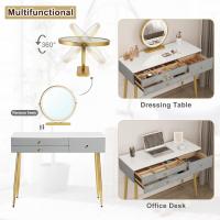 Tocador Maquillaje con Espejo de Luz Regulable en 3 Niveles, Tocador con 3 Cajones, Escritorio Grande 100x40 cm, Silla Ajustable en Respaldo de Terciopelo, Blanco+Crema+Dorado, MB6105ws - details 22