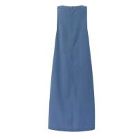 Nuevo vestido de jersey de estilo bohemio con bolsillos, corte holgado, largo, sin mangas, con cuello redondo, a la moda - details 5