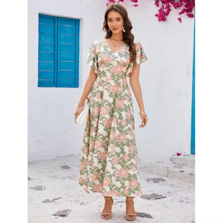 NOVEDAD DE VERANO 2025, producto estampado con cuello en V, manga corta, corte ajustado con un gran espectáculo de temperamento - 1