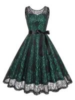 Vestido de Encaje con Cuello Redondo Retro de Ouwu Sin Mangas, Cinturón Enchufable, Estilo Vintage para Mujeres Perfecto para Fiesta de Halloween o Cumpleaños - details 21