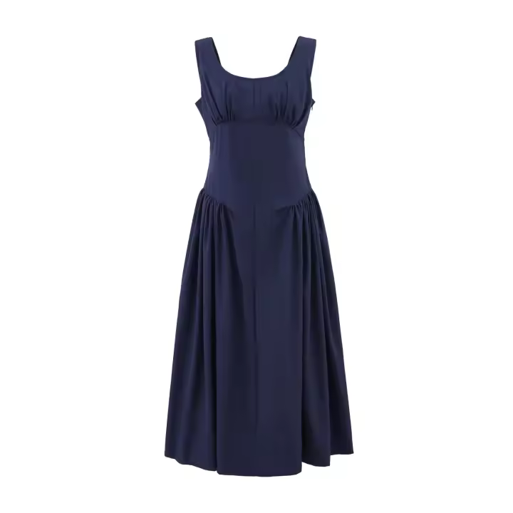 Estilo nuevo vestido de tirantes azul marino elegante clásico versátil a la moda para mujer - 1