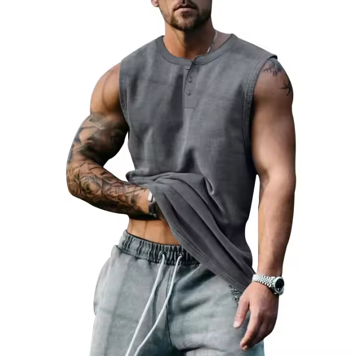 Camiseta sin mangas informal sólida de verano para hombre, camiseta sin mangas para culturismo, camisetas sin mangas de gran tamaño para gimnasio, camiseta de baloncesto, chaleco, ropa para hombre - 1