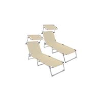 Set de 2X Tumbonas Jardín Exterior, Tumbonas Plegables con Reposacabezas, Parasol y Bolsillo Lateral, Tumbonas Playa Reclinables 4 Posiciones, Tumbona Piscina Resistente a Intemperie - Beige - details 7