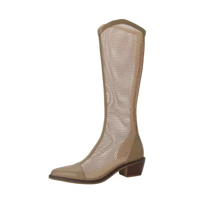 Botas de malla finas transpirables de verano con tacón grueso y hueco para primavera y mujer - 1