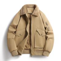 Winter Flight Jacket Man Solid Flip Collar Fleece Thickening Coats Outdoors New Keep Warm Multiple Pockets Pure Cotton Tops Man - details 3