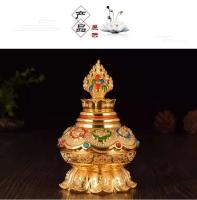 Productos étnicos tibetanos, chapados en oro y pintados con ocho flores de loto auspiciosas, tesoro de Mani, Dios de la riqueza, aleación - details 6