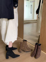 Botas cortas Tacón alto Tacón grueso Cremallera trasera Cabeza cuadrada Botas de moda versátiles - details 20