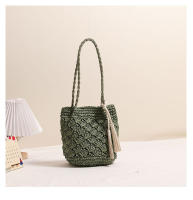 Bolso de paja de un solo hombro con flecos de moda, bolso tejido con patrón hueco en forma de abanico, bolso de playa de vacaciones para mujeres, bolso versátil para mujeres - details 3