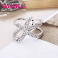 Anillo ajustable de Plata de Ley 925 Original, anillo ajustable con estrella de mar grande pavimentado, cristales blancos brillantes, anillos de apertura, accesorio para mujer - details 3