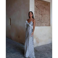 Vestido largo con volantes y estampado de lunares para mujer, traje Sexy sin mangas con Espalda descubierta, ajustado - details 3