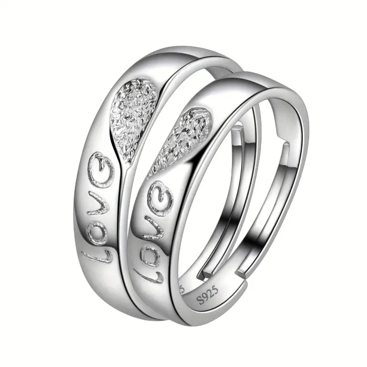 Anillo de promesa de corazón de amor para parejas, 2 piezas, joyería de compromiso a juego, regalos - 1