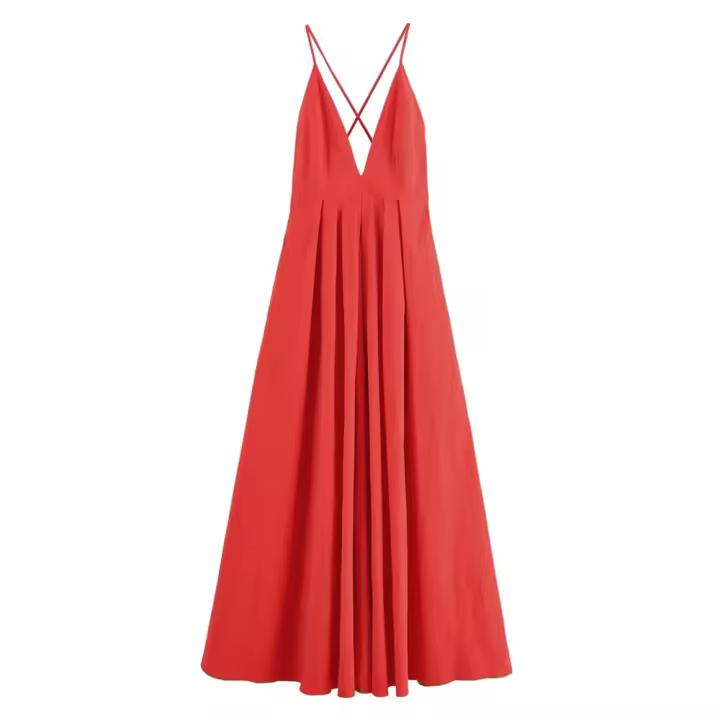 Vestido largo de verano con cuello en V y espalda descubierta, moda femenina, Color sólido con cinturón suelto - 1
