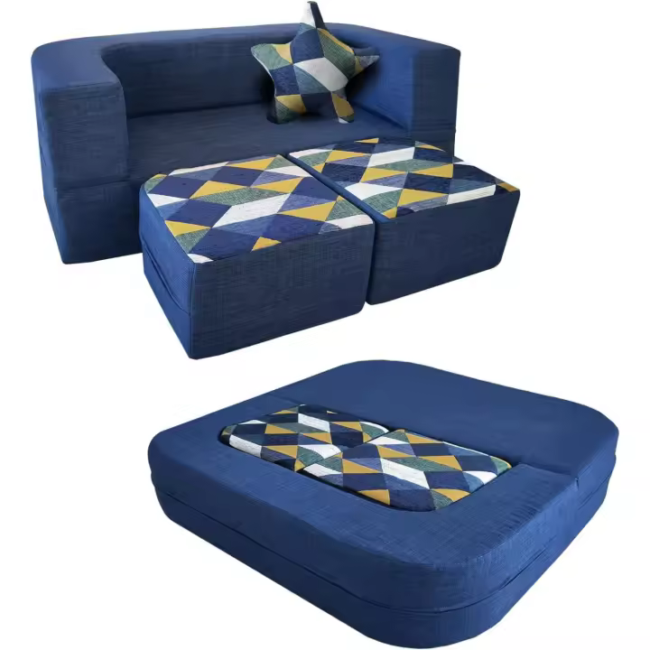 Sofá de Juego Infantil 2 en 1 de 4 Piezas de Espuma, Bloques de construcción modulares para salón y Dormitorio, sofá Infantil Modular Plegable con función para Dormir, Azul Oscuro - 1